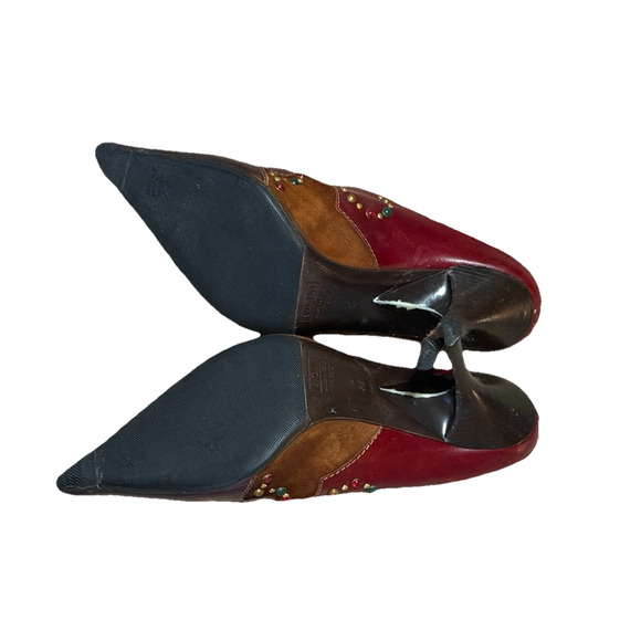 Vintage Rare Vicini Giuseppe Zanotti Mules Heels 7.5 Leather Western Jeweled 90s - Picture 7 of 11